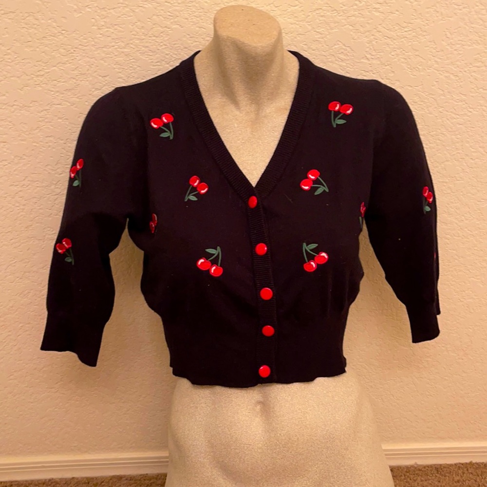 Pin up girl Cherry Cropped Sweater. NWT
